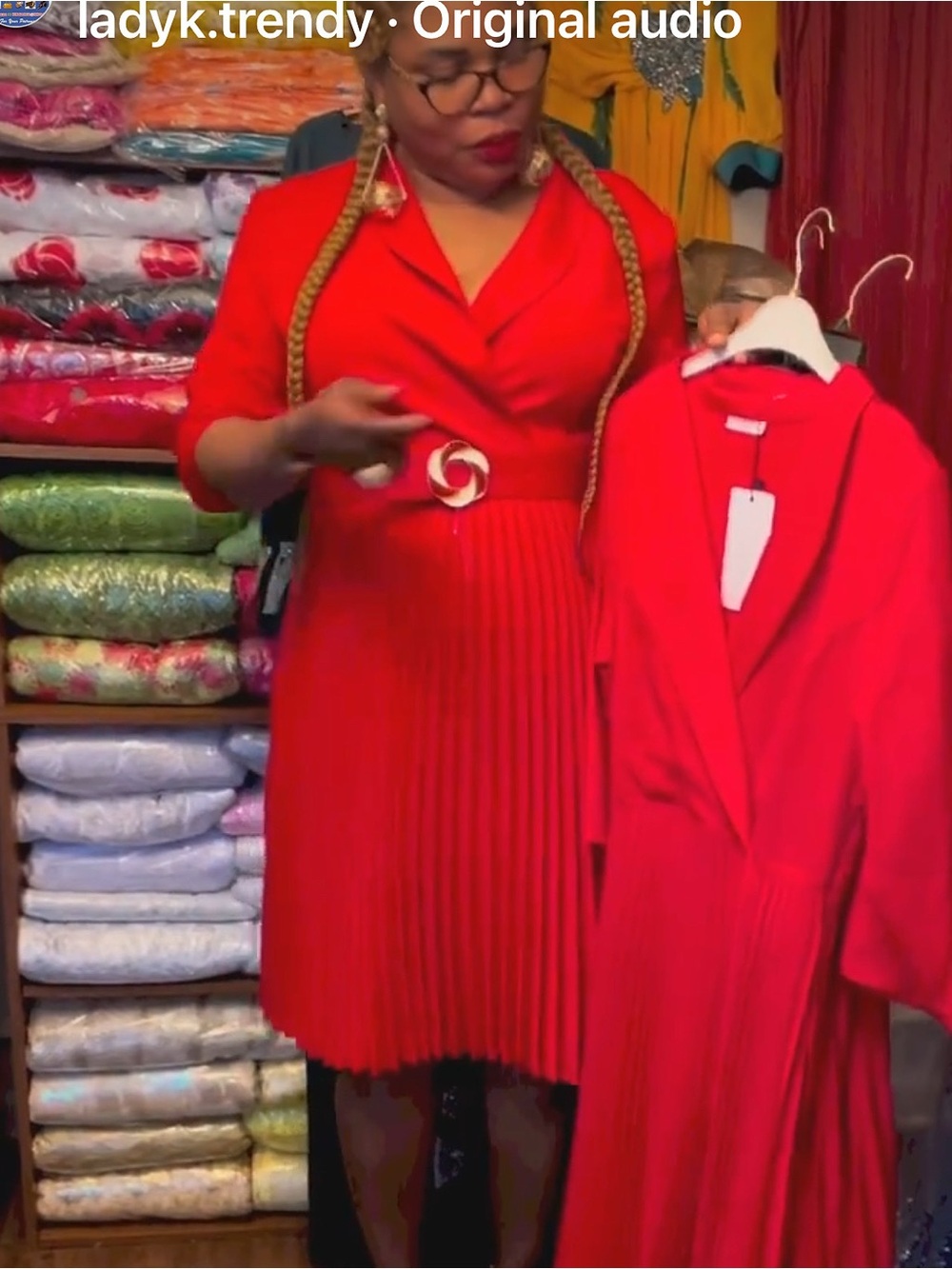 Red Pleated Dress with Belt size S,M